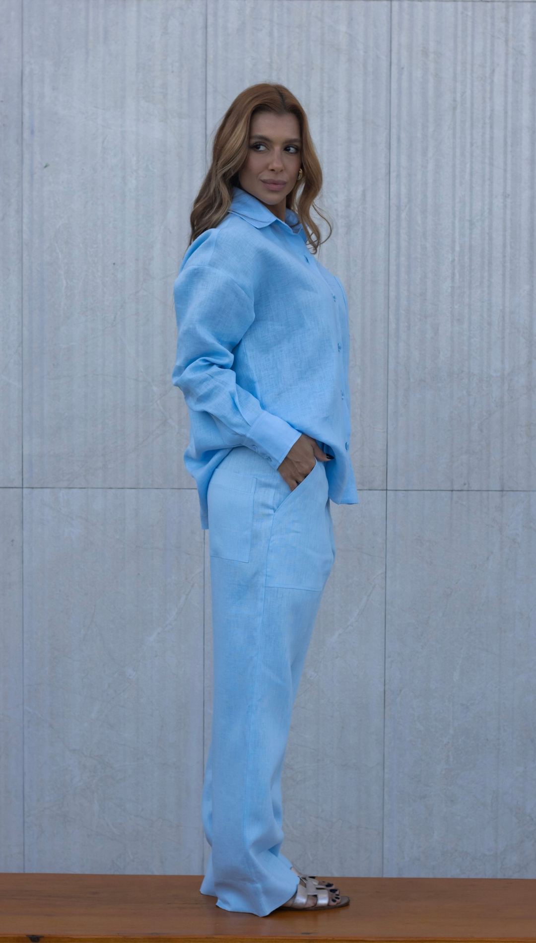 Calça Fabi Linho Azul Serenity