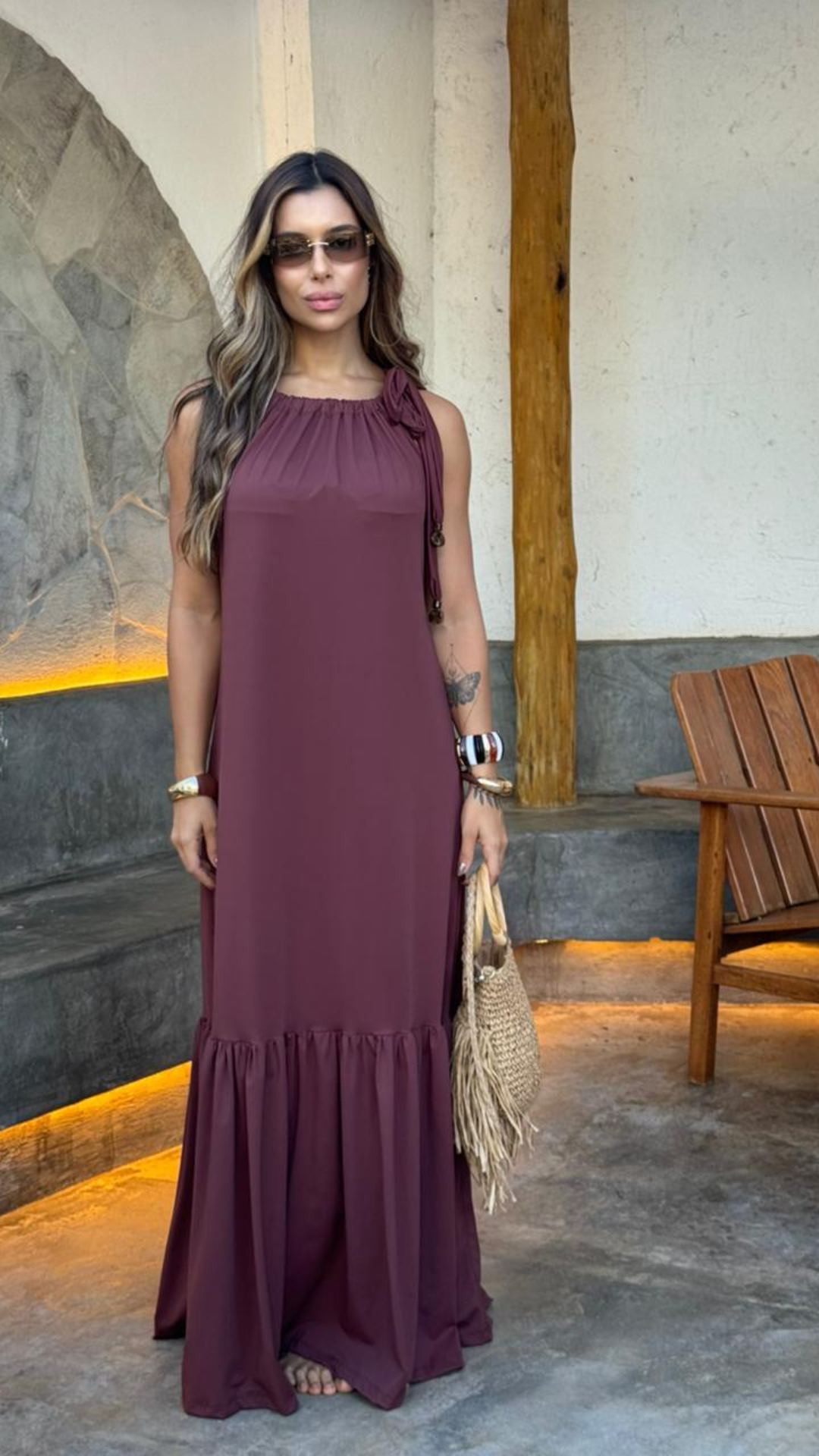 VESTIDO ANGELINE JASPE MARROM
