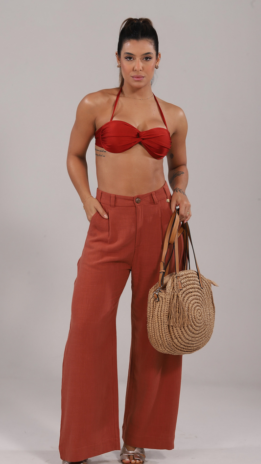 Calça Estela | Pantalona | Terracota