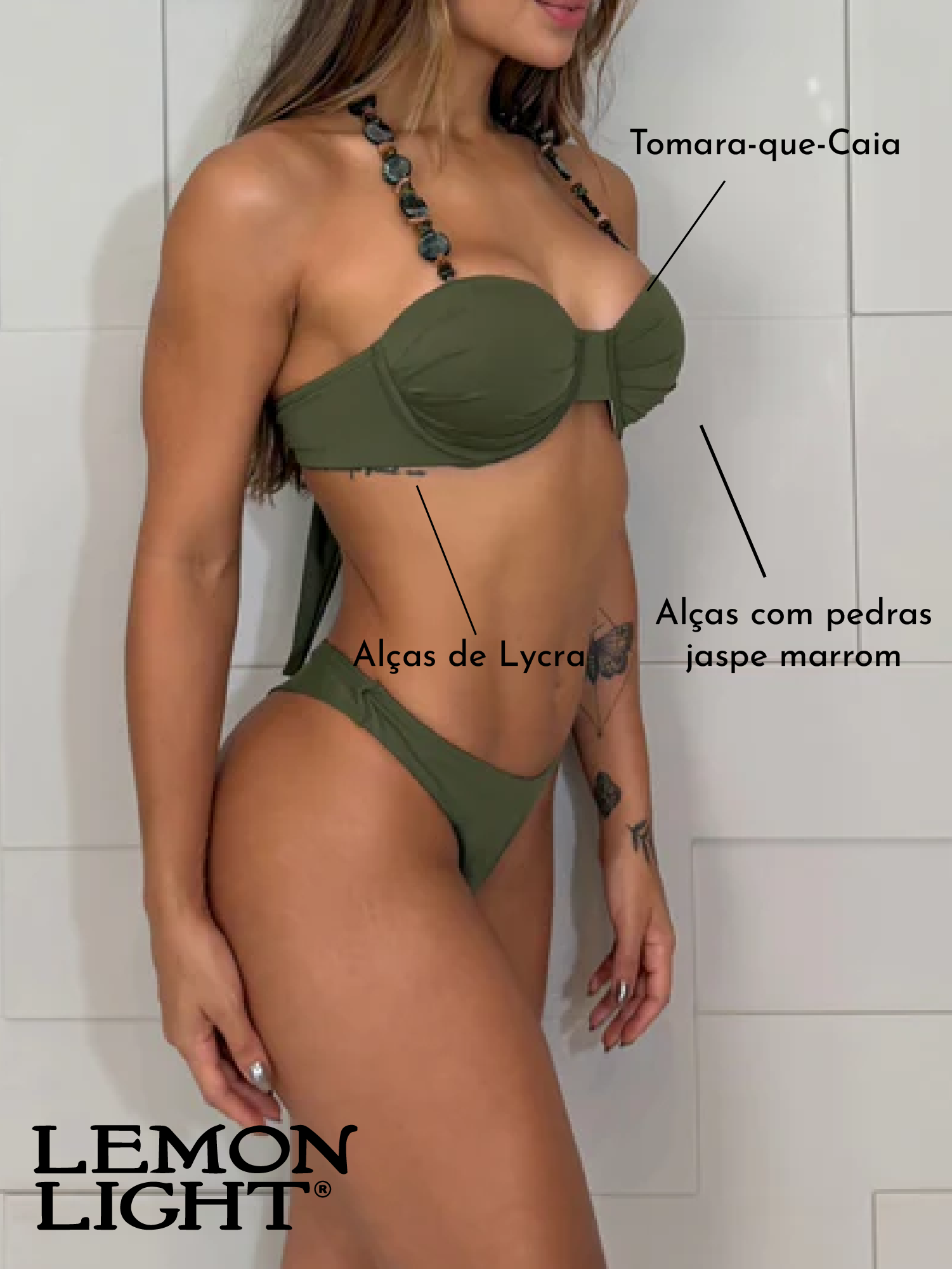 Top Helena Verde Musgo | Top de Biquíni com Aro e Alças Artesanais – Lemon Light.