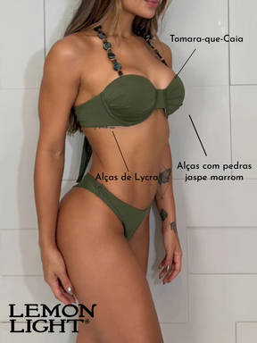 Top Helena Verde Musgo | Top de Biquíni com Aro e Alças Artesanais – Lemon Light.